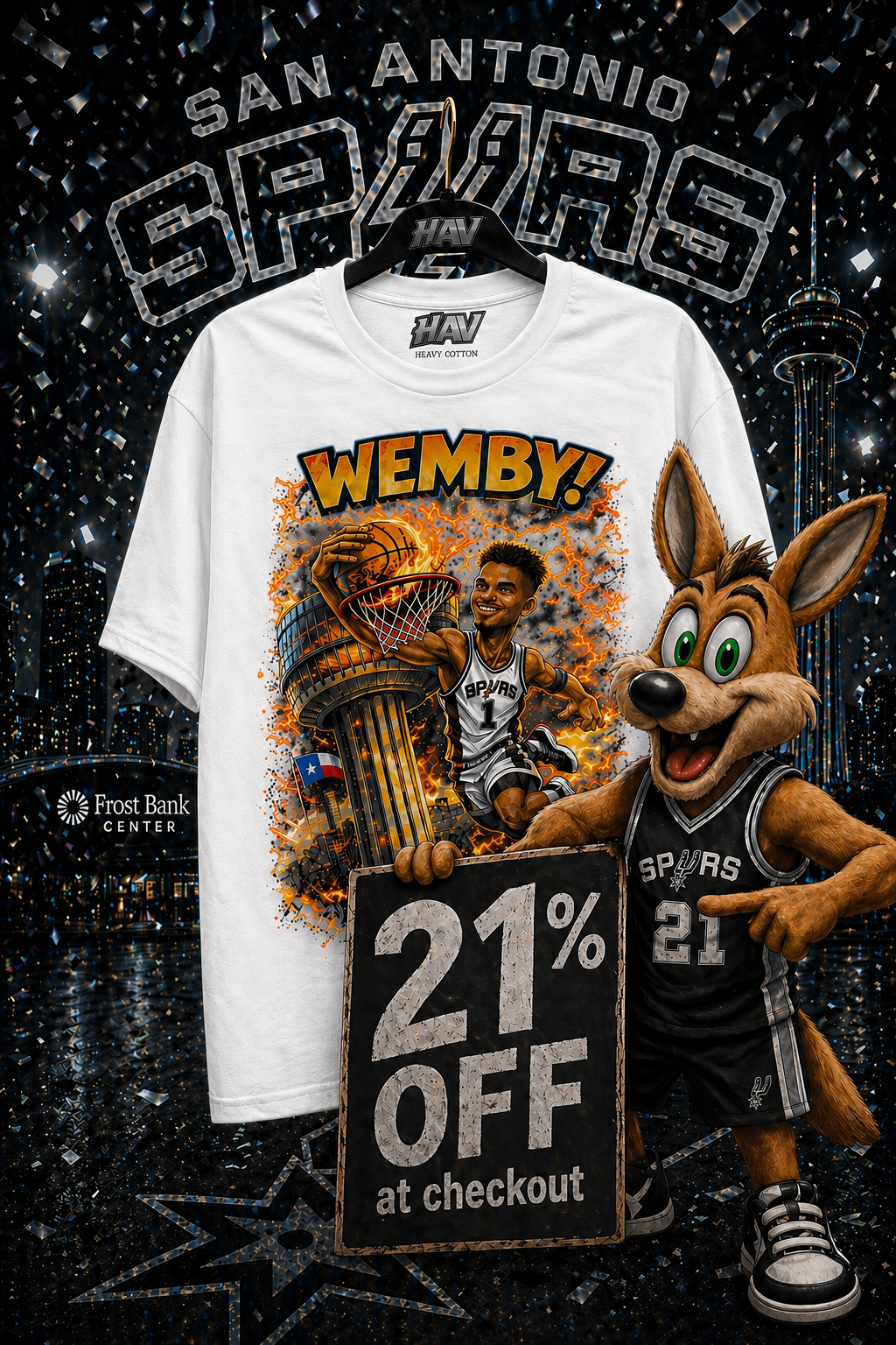 Wemby basketball dunk graphic tee Spurs fan apparel
