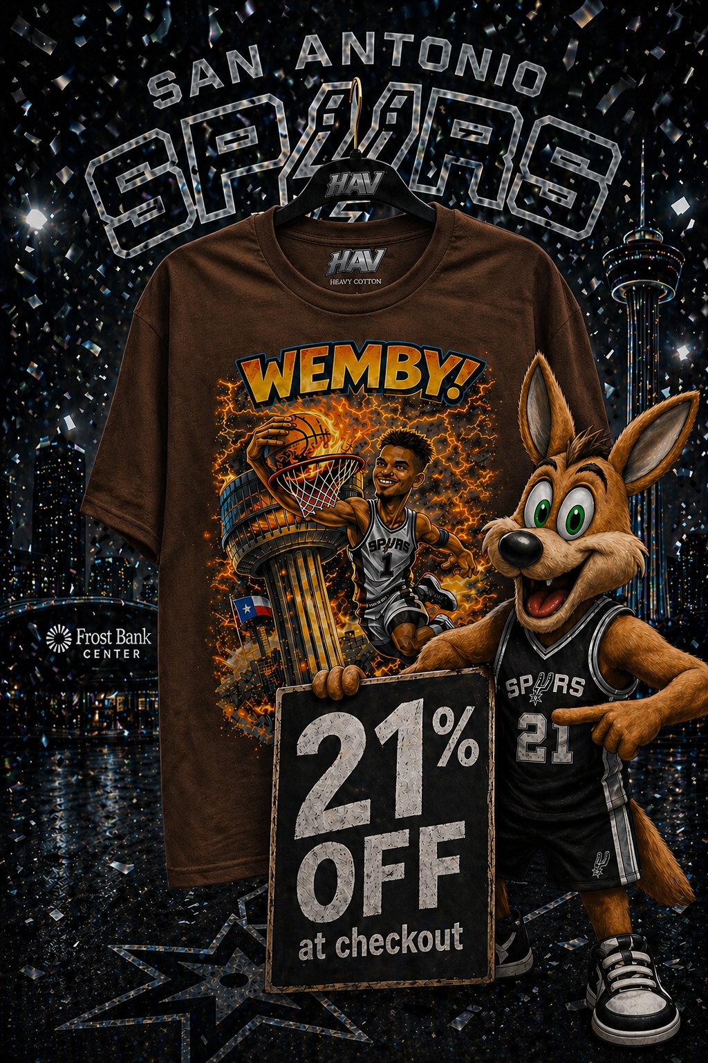 Wemby dunk San Antonio Spurs t shirt Tower of the Americas design